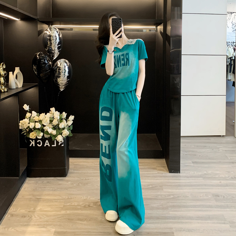 网红洋气炸街女装宽松显瘦休闲时尚运动短袖阔腿裤两件套装女夏季