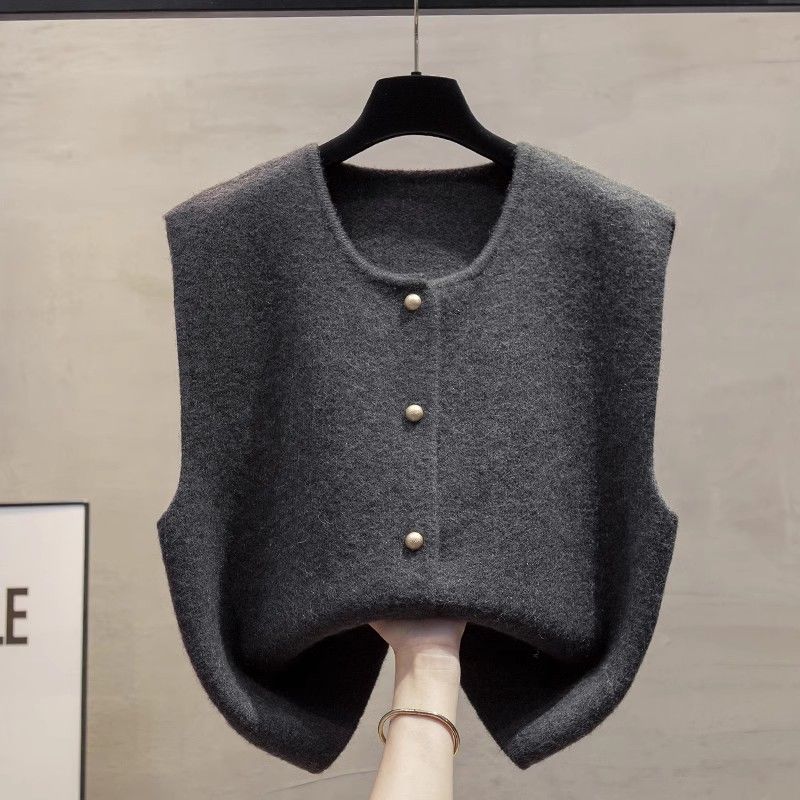 春秋开衫圆领针织衫马甲背心女2025秋冬新款宽松外穿马夹叠穿毛衣