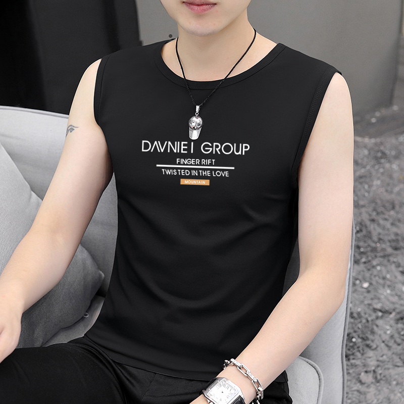 纯棉男士背心夏季新款圆领无袖t恤薄款修身透气穿搭时尚休闲上衣