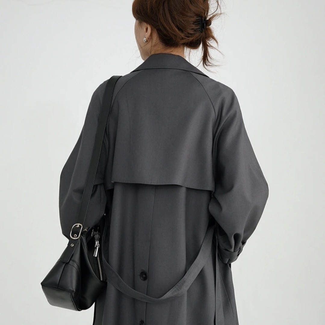 灰色风衣外套秋英伦风休闲气质宽松高级感小个子中长款大衣7030