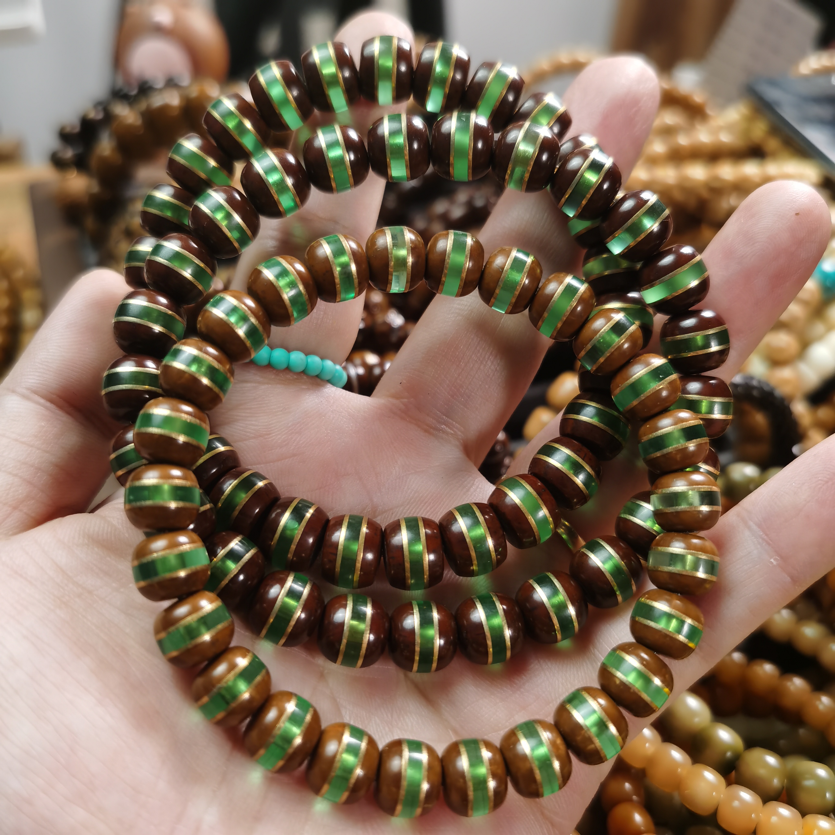 实心紫金鼠菩提子手工镶嵌一线琉璃文玩单圈手串多款可选