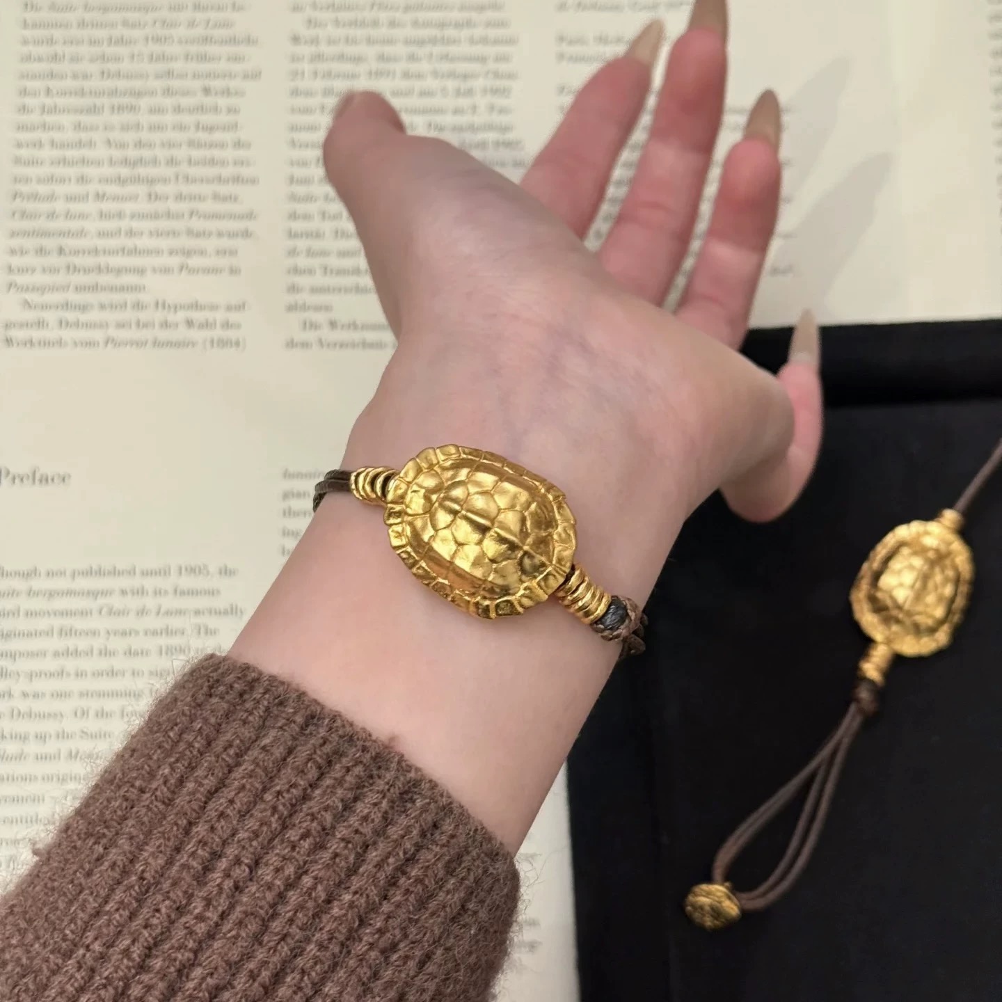 铜合金手链 新中式富甲一方手链女小众招财乌龟壳黄财神手饰潮