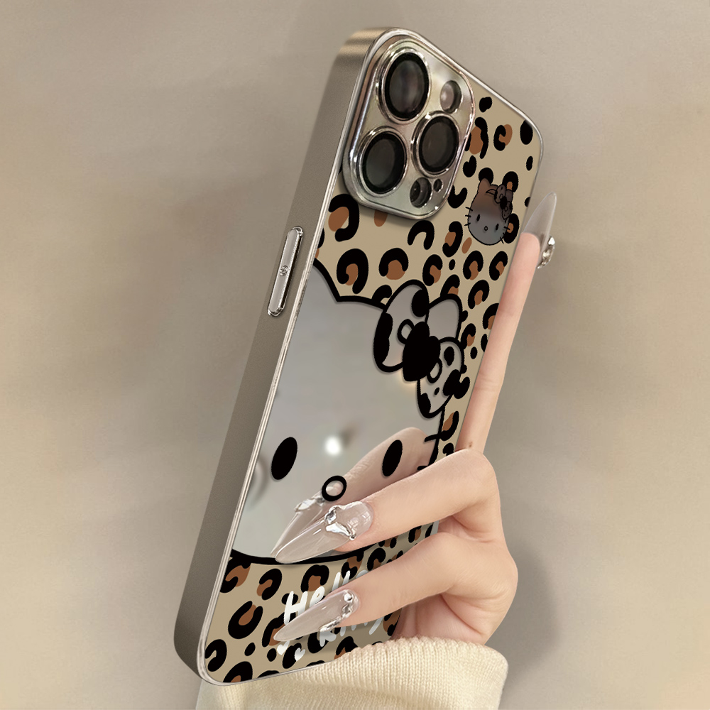 豹纹kt猫适用苹果17promax手机壳iphone16pro全包镜面15plus防摔