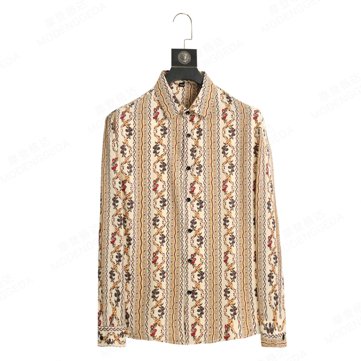 2025新款复古碎花男士高端衬衫休闲时尚百搭抗皱冰丝网红衬衫男