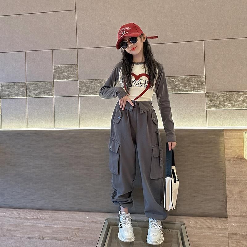 女童休闲工装裤6-12岁2025新款秋季套装时髦洋气儿童炸街运动套装