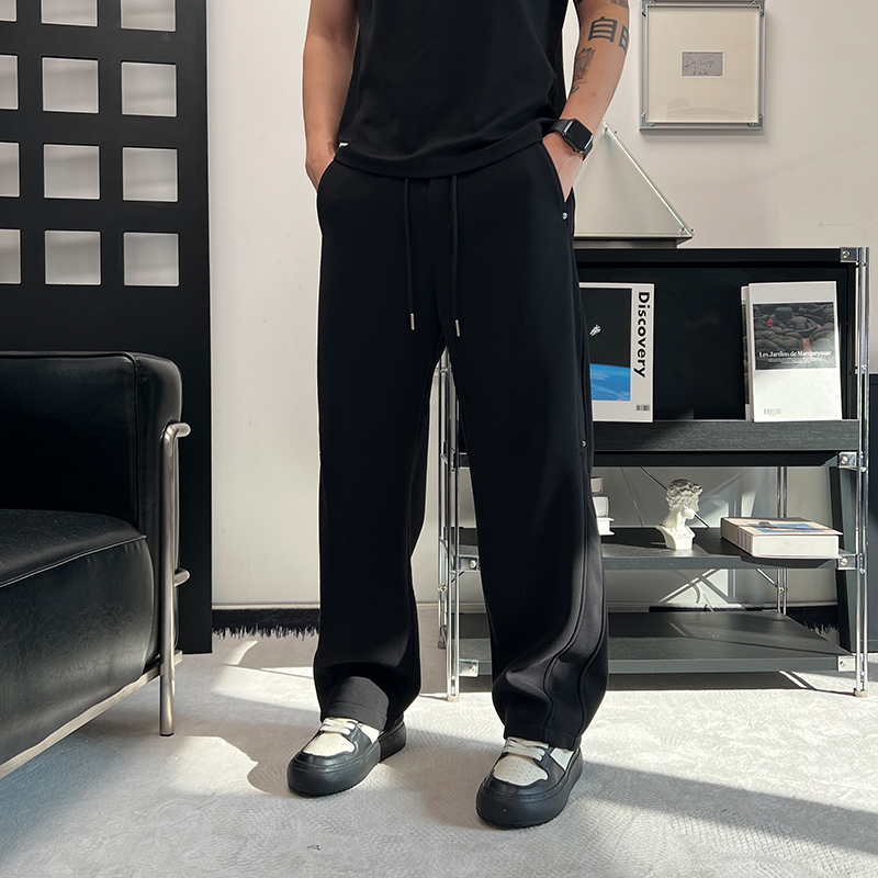 2025新款秋冬加绒纯色直筒弯刀休闲裤男士宽松加绒卫裤冬季运动裤