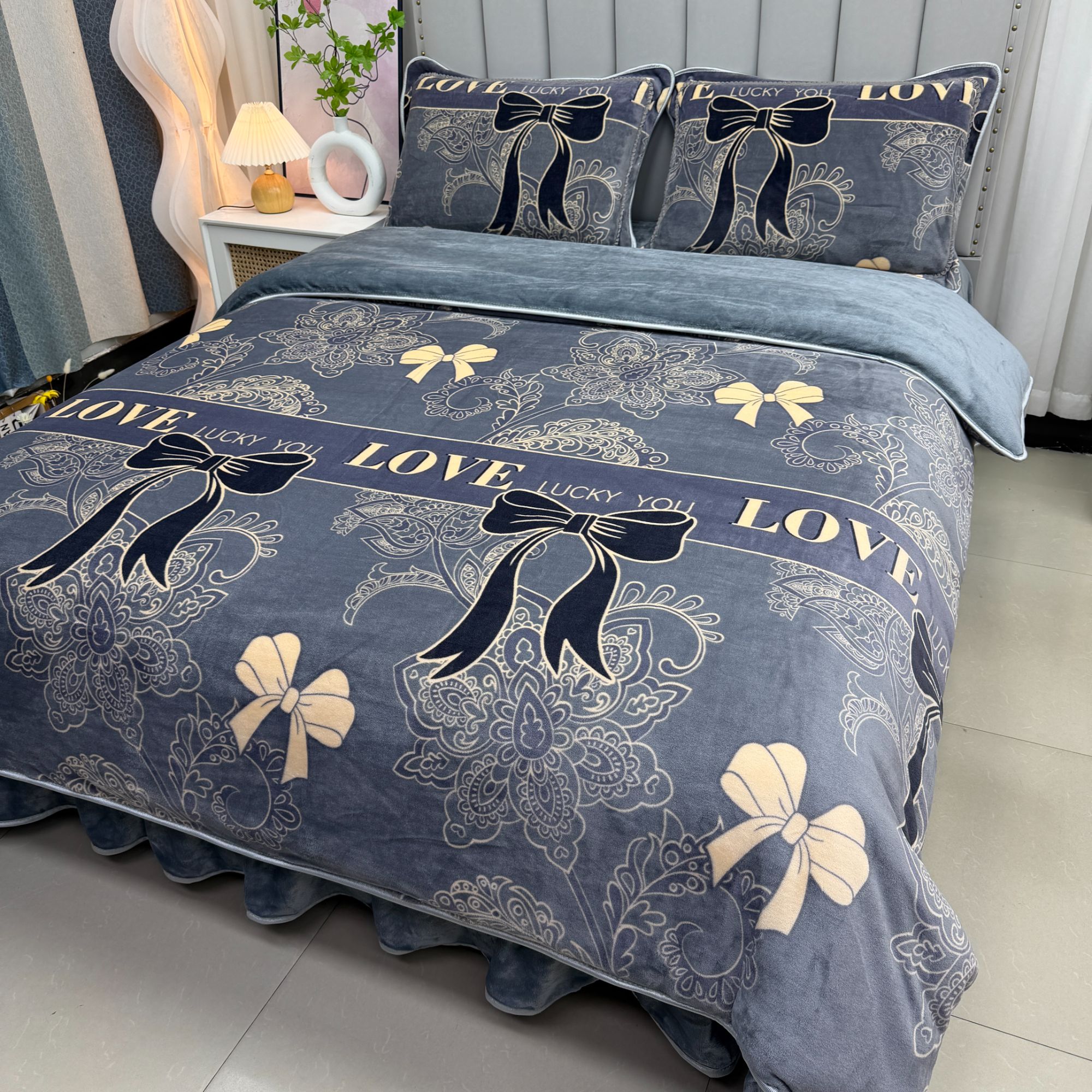 双面绒加厚保暖牛奶绒四件套抗静电床单被套加绒冬季双面印花被罩