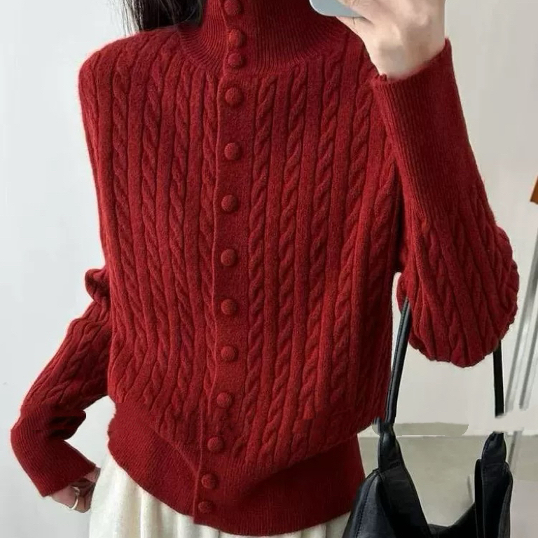 6148韩系麻花翻领针织开衫女秋冬加厚显瘦百搭慵懒风毛衣
