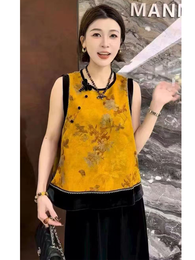 欧洲站新中式复古国风无袖马夹女装2025秋季撞色拼接马甲外套上衣