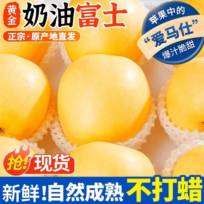 【助农】2025奶油苹果山东烟台黄金富士脆甜冰糖心带箱5斤新鲜水果