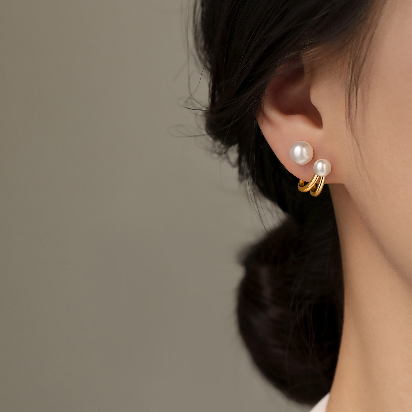 足银仿珍珠耳饰 999银针几何耳环女款小众设计感耳钉轻奢气质两戴