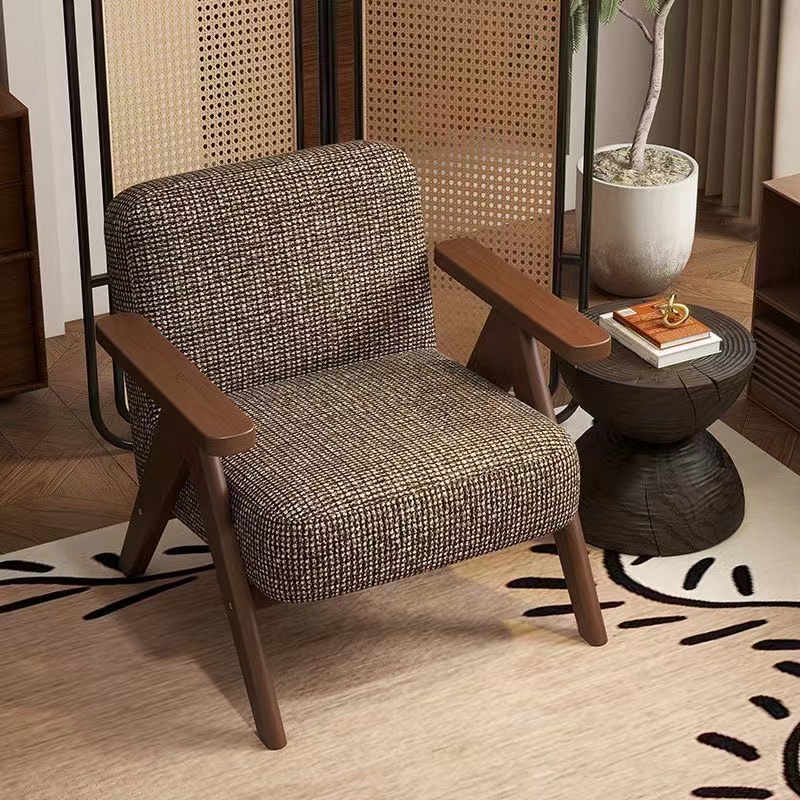 实木单人沙发椅中古风客厅阳台休闲椅子设计师椅理查德沙发椅