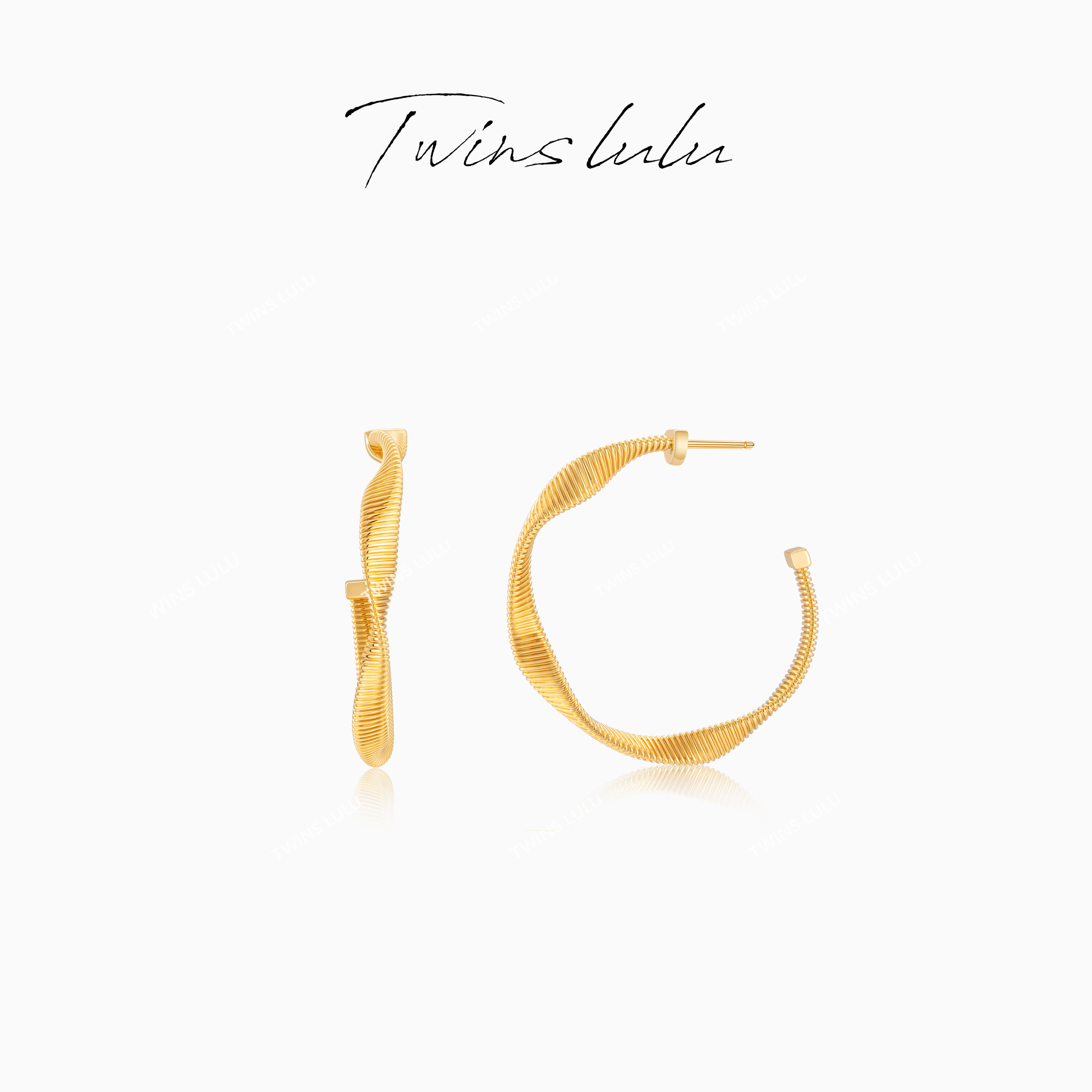 TWINS LULU 镀K金 秋上新高级感简纽纹C形耳环女款TSL2558