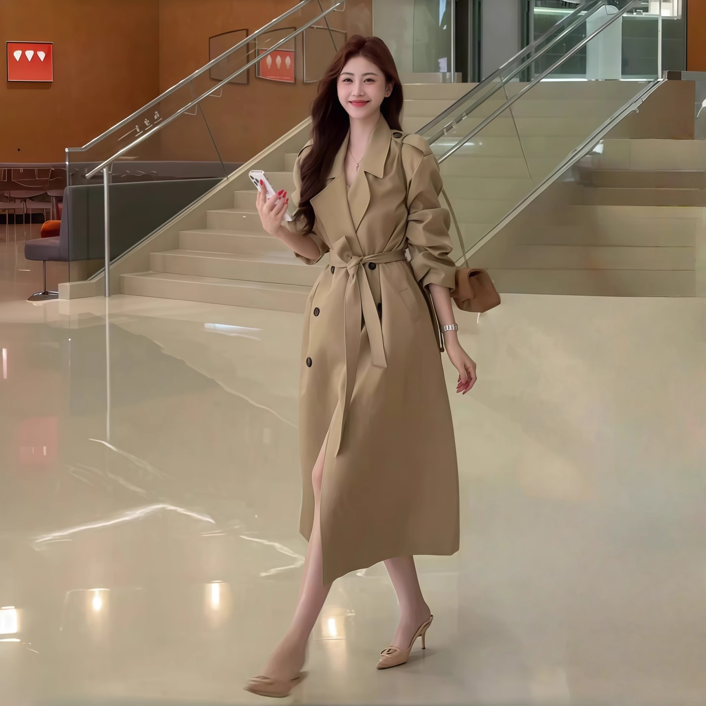 小个子风衣外套女中长款2025秋季新款韩版收腰气质正肩卡其色大衣