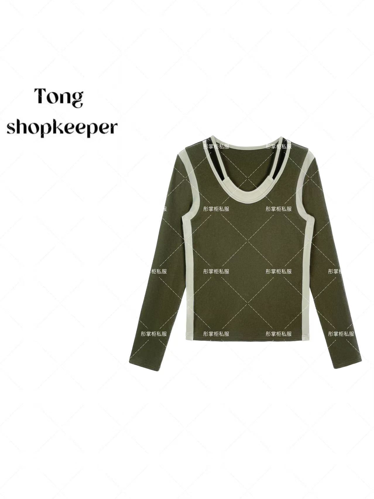 QJ/彤掌柜1682688 秋冬25新款绵羊毛领口设计师拼接条显瘦上衣