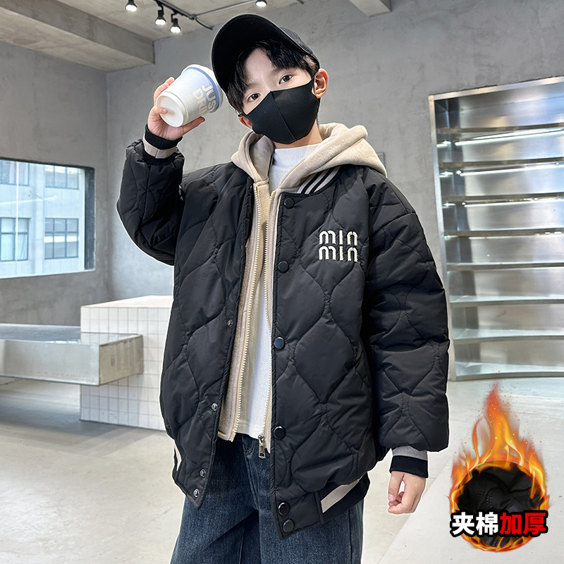 男童夹棉外套秋冬款2025新款洋气男孩加厚棉服中大童冬装儿童棉袄