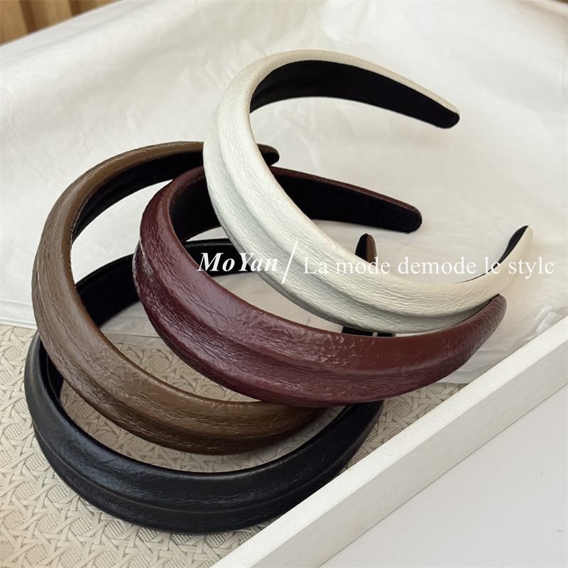 高级凹凸设计感纹理皮质发箍高颅顶头箍女气质外出洗脸简约压发卡