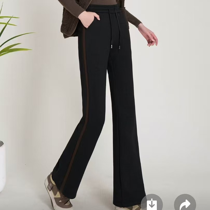 女士秋季时尚高腰抽绳运动休闲直筒阔腿显瘦长裤