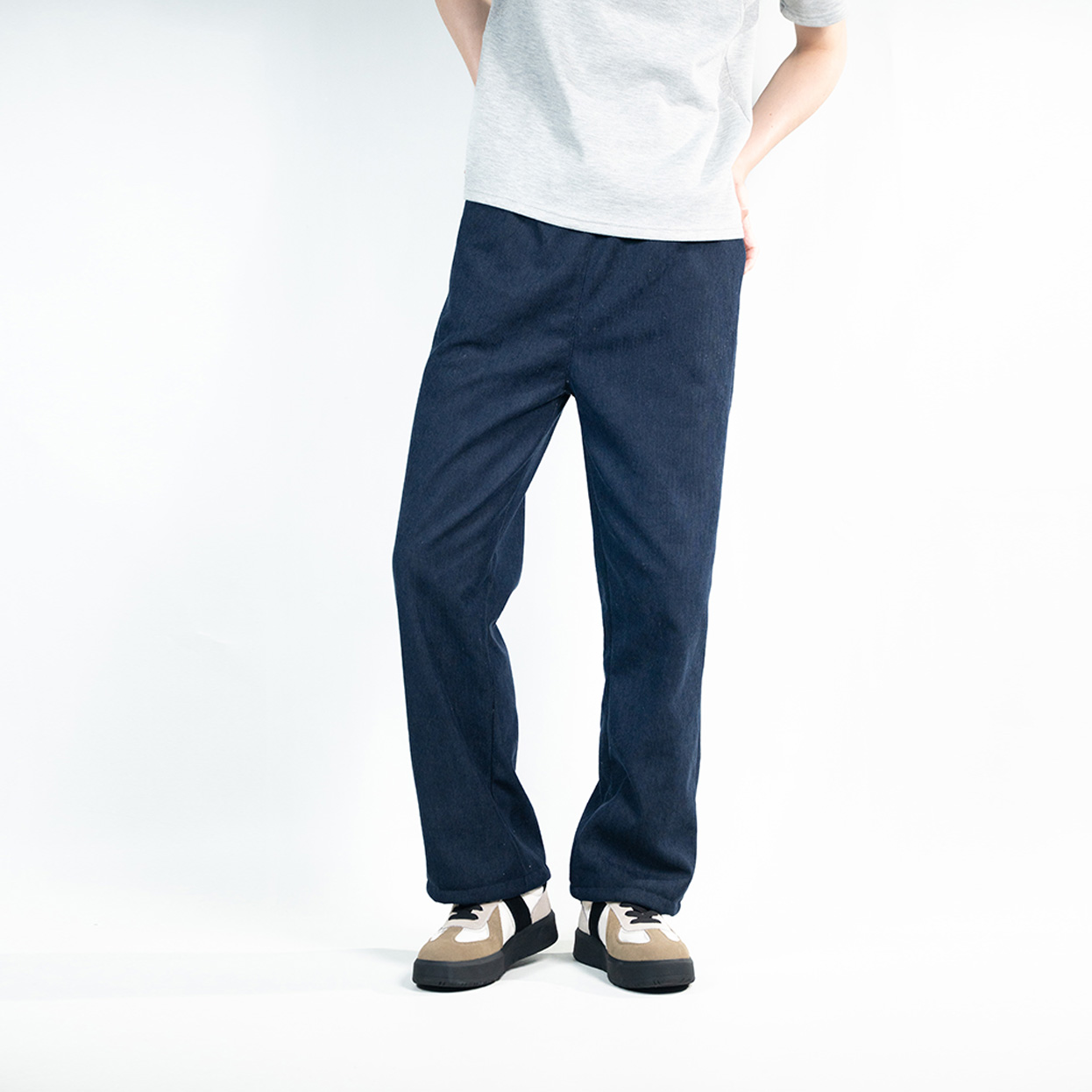 G-FRAME冬季新款加绒阔腿重磅休闲简约百搭出街垂感条纹直筒裤