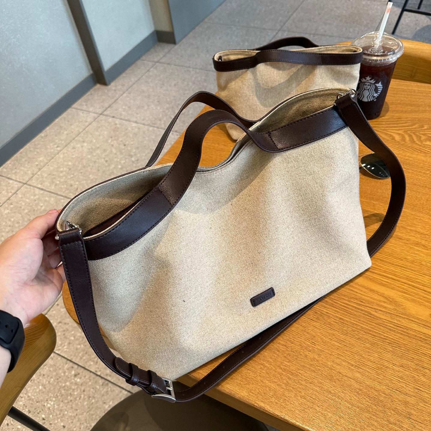 2025新款高级撞色女包手提休闲大容量通勤单肩斜挎子母托特包