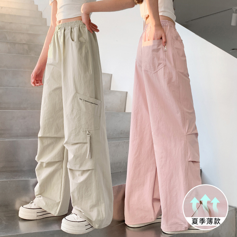 女童工装裤夏季薄款儿童速干休闲直筒裤女大童夏天防蚊裤阔腿裤子