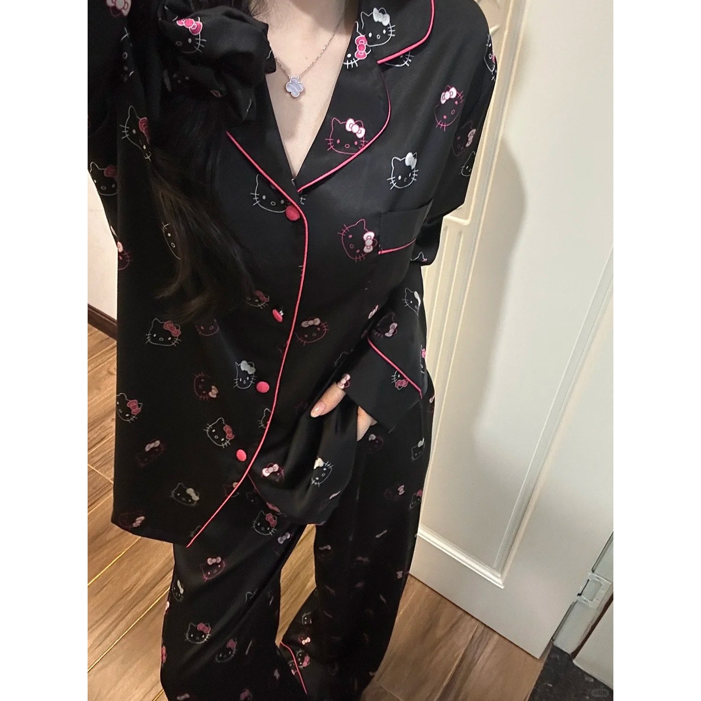 【纯欲Kitty】暗黑缎面冰丝睡衣女春秋新款高级气质家居服套装女