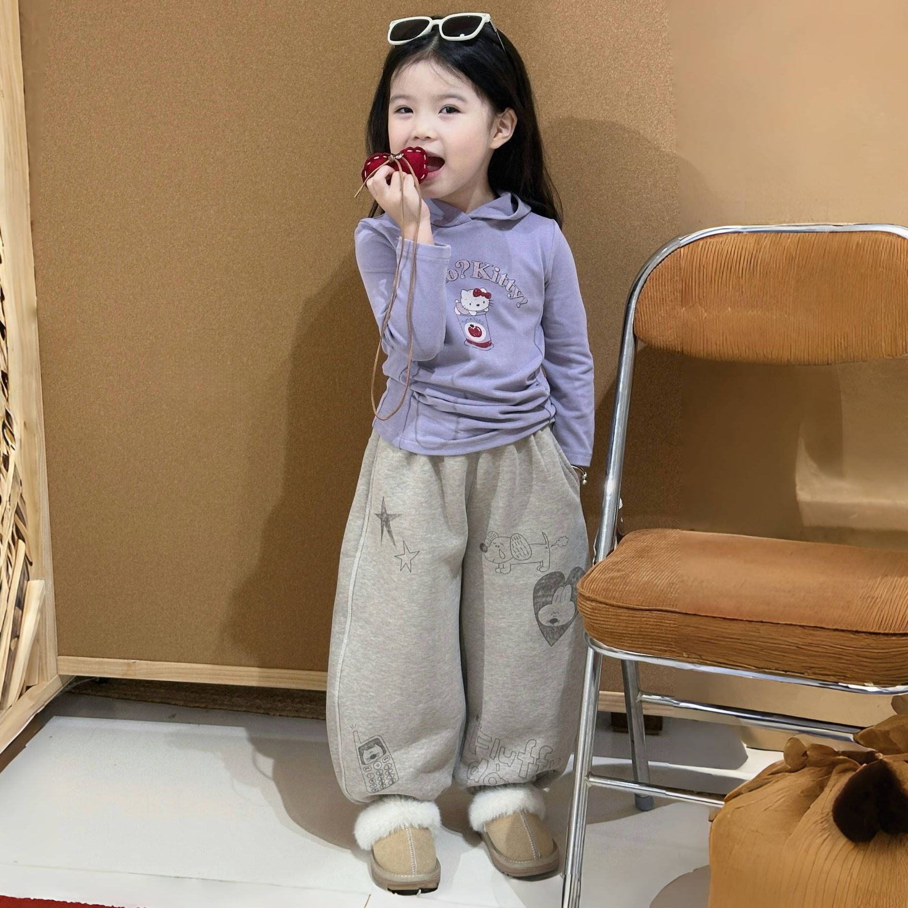 女童卡通印花休闲加厚卫裤2025秋季新款女宝韩版可爱潮酷痞帅童装