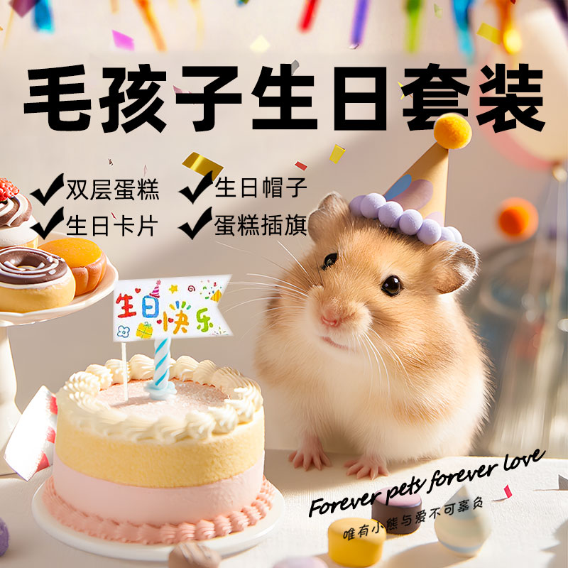 仓鼠生日蛋糕金丝熊花枝鼠节日布置生日帽贺卡仓鼠零食双层蛋糕