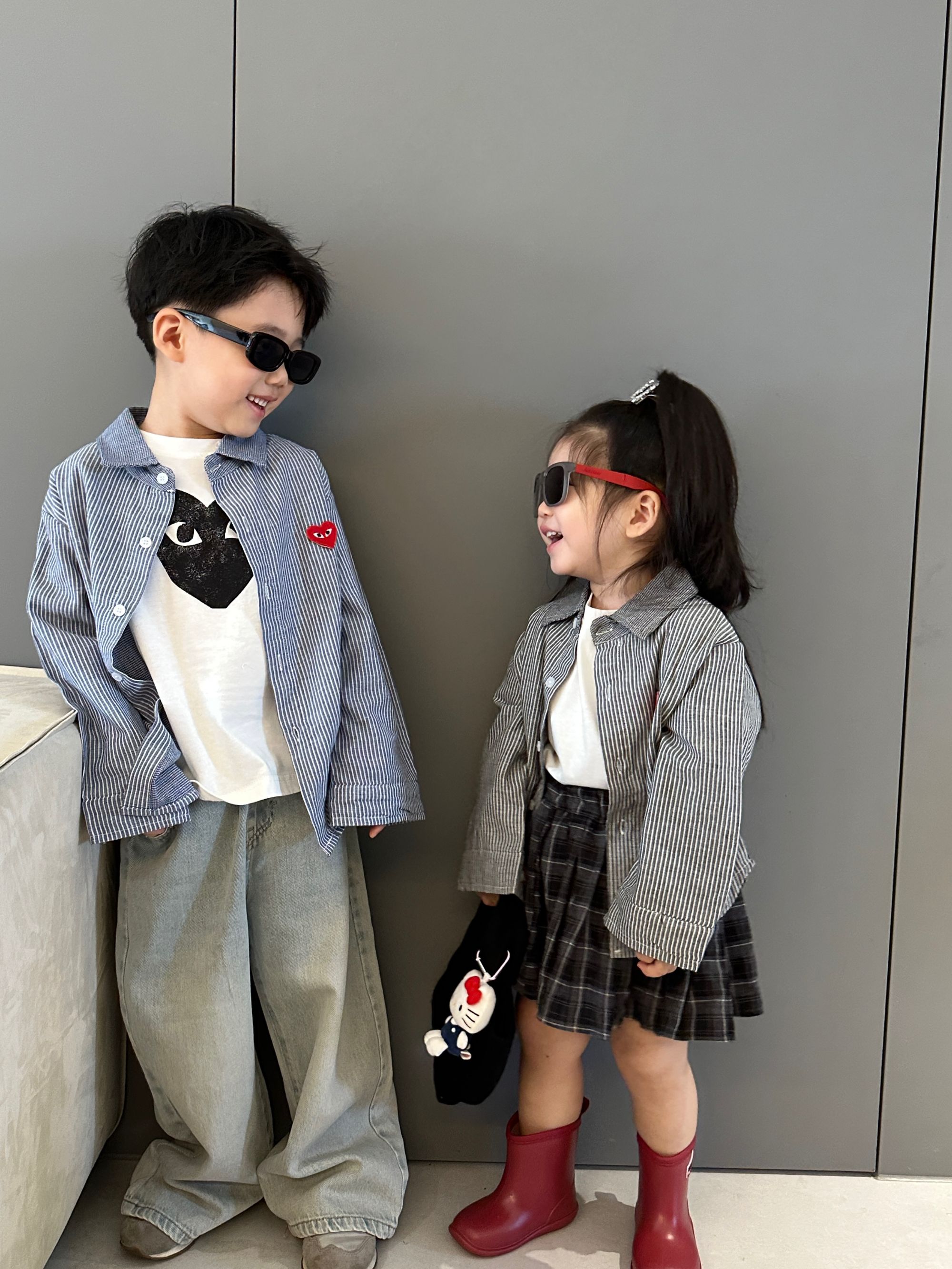 2025秋季新品男女童日系爱心条纹宝宝衬衫外套