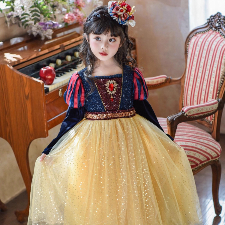 长袖白雪公主裙卡通女宝生日公主裙重工洋气蓬蓬裙游乐园连衣裙