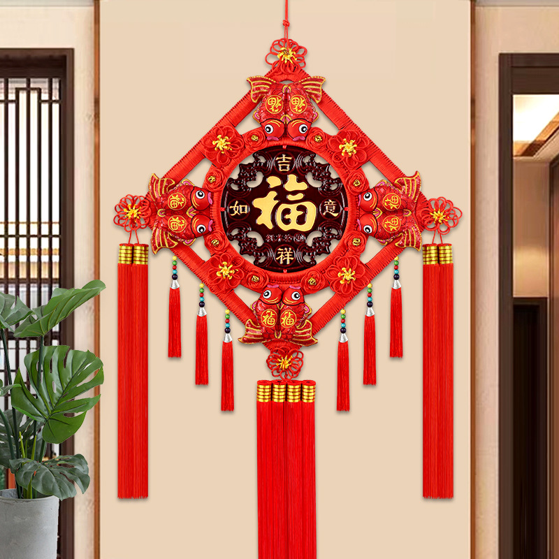 中国结编织挂件客厅大号桃木福字电视墙乔迁玄关春节喜庆家居装饰