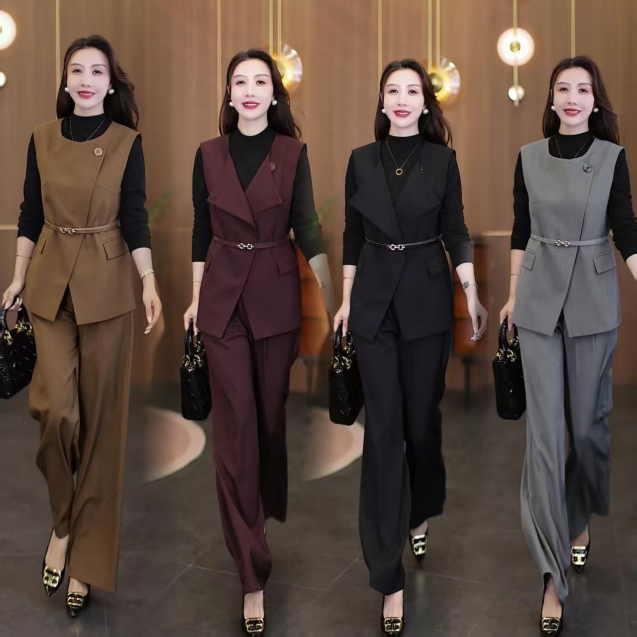 通勤风无袖休闲风修身女神范工装风气质显瘦时尚套装