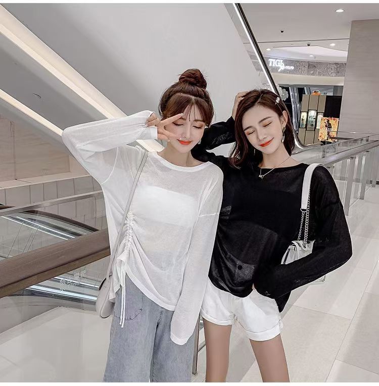 《阿董专属》防晒衫女薄款夏季新款宽松抽绳冰丝长袖T恤罩沙滩衫