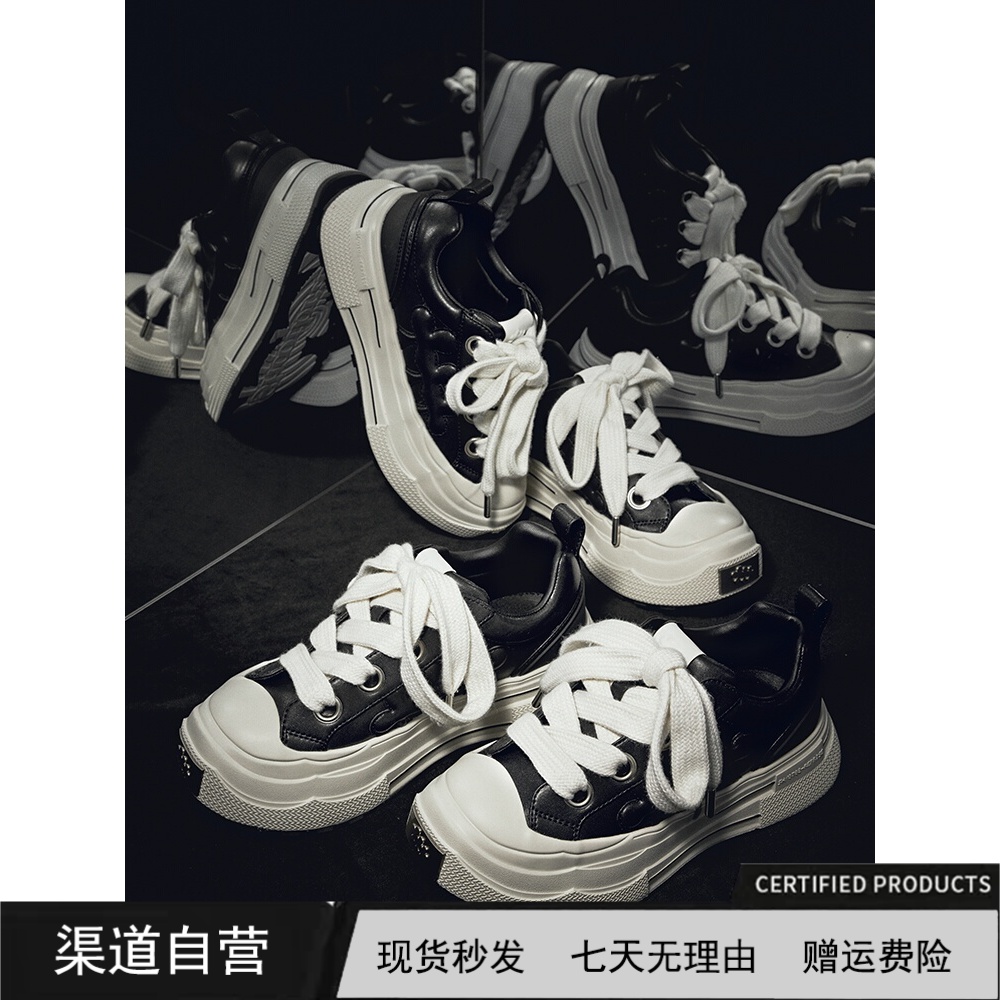 明星同款SHOOT BRAND重奏黑梅板鞋男女 厚底增高复古皮革梅花鞋