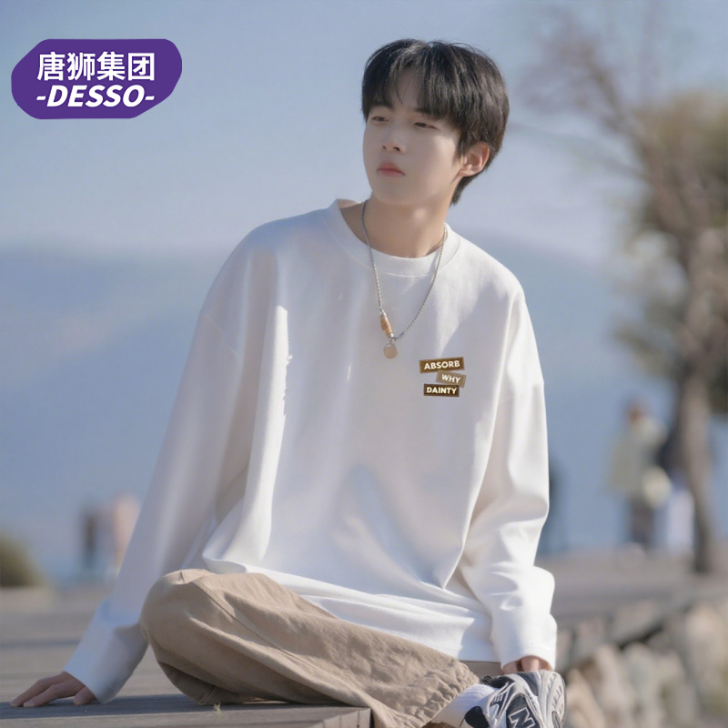 唐狮集团DESSO美式纯棉长袖t恤男生秋季2025新款宽松潮流男士上衣