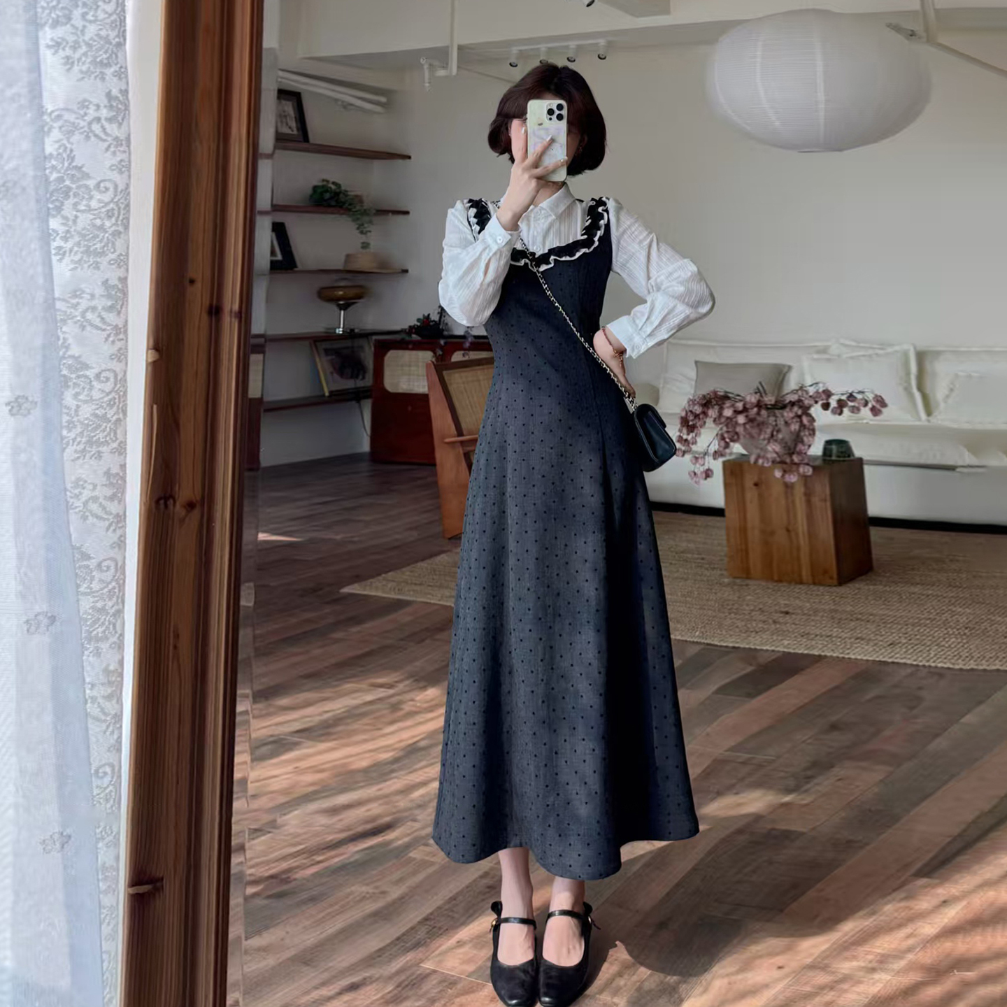 法式绝美植绒爱心假两件连衣裙子女春秋季2025新款高级感气质长裙