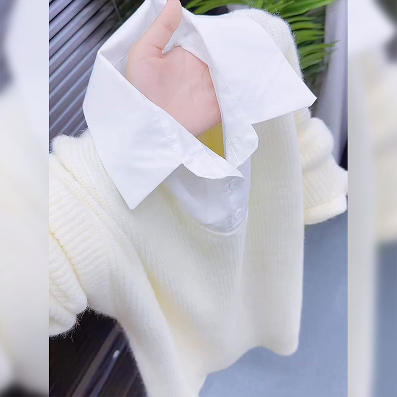 法式设计感假两件polo领针织衫秋冬新款大码胖MM软糯休闲时尚毛衣