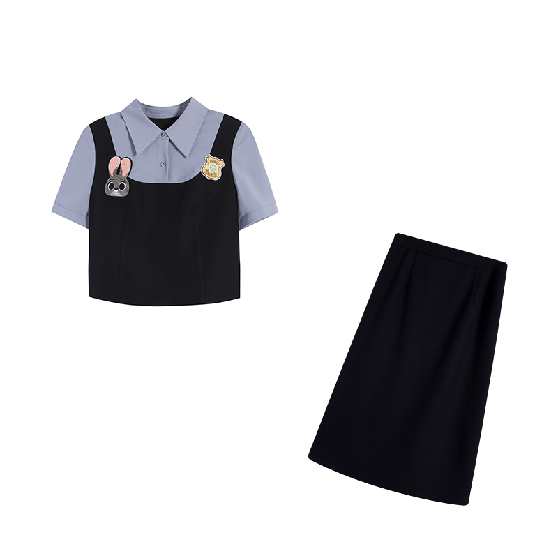 ZL109796上衣假两件衬衫搭配ZL108871藏青色长半裙套装裙子学院风