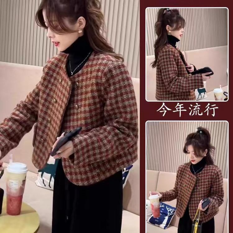 九牧王【万达撤柜】小香风红色方格春秋款外套2025春秋气质新款长袖