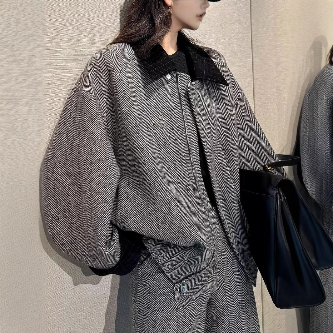 高级感女装新款秋冬设计感夹克外套压褶短裙长裤套装时尚套装女