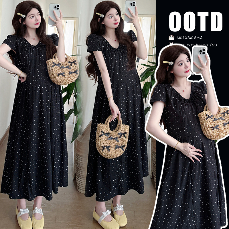 时髦孕妇装新款夏季波点气质法式浪漫百搭系带时尚显瘦百搭连衣裙