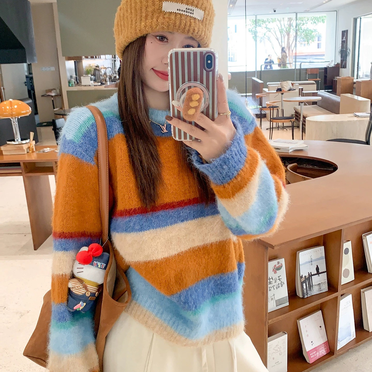 韩系多巴胺条纹毛衣女秋冬新款内搭针织衫上衣冬季