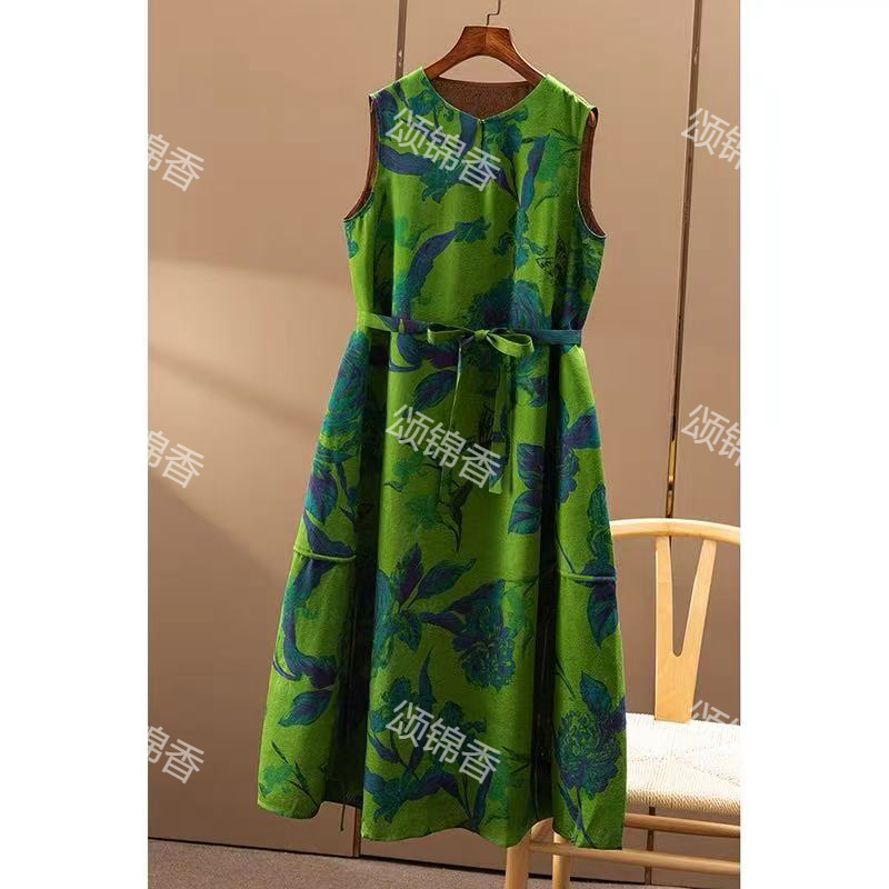 【春】生如夏花1128婉约气质无袖收腰背心连衣裙
