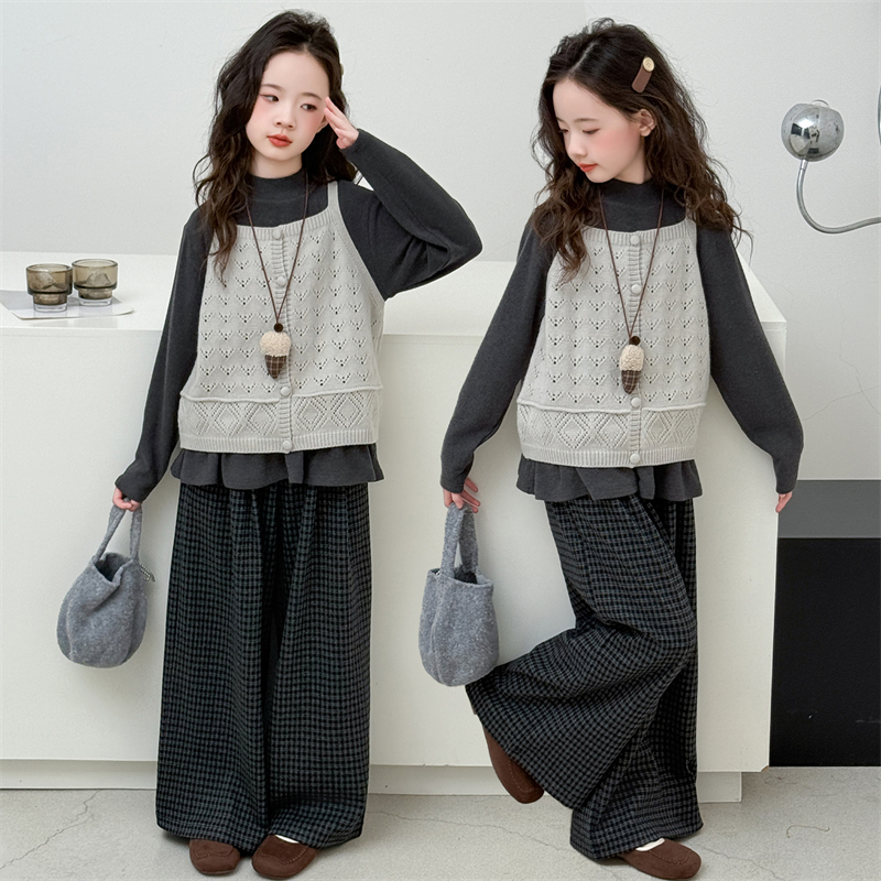 女童洋气时髦套装秋季2025新款女孩大童韩系高级感三件套早秋穿搭