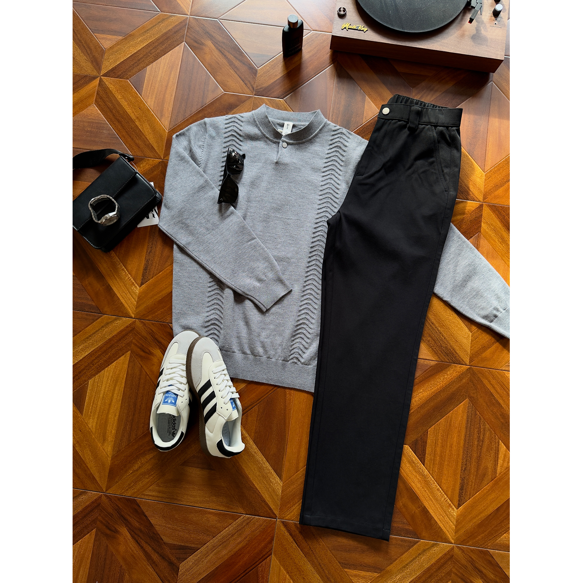 断码清仓-麦穗拉花立领长袖针织衫秋冬男士修身时尚穿搭打底长袖