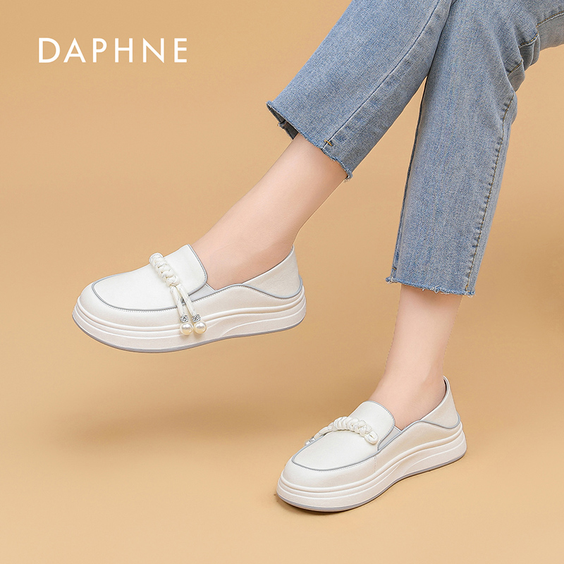 达芙妮官方正品时尚百搭乐福鞋女2025新款春季英伦风小皮鞋真皮