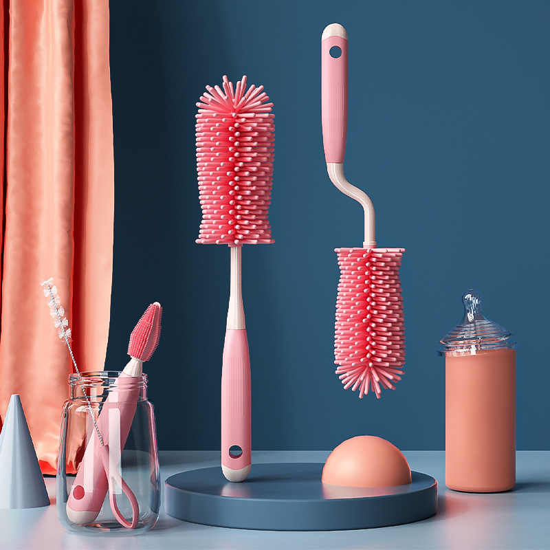 可旋转奶瓶刷3件套奶嘴刷吸管婴儿洗奶瓶宝宝专用清洁刷子套装