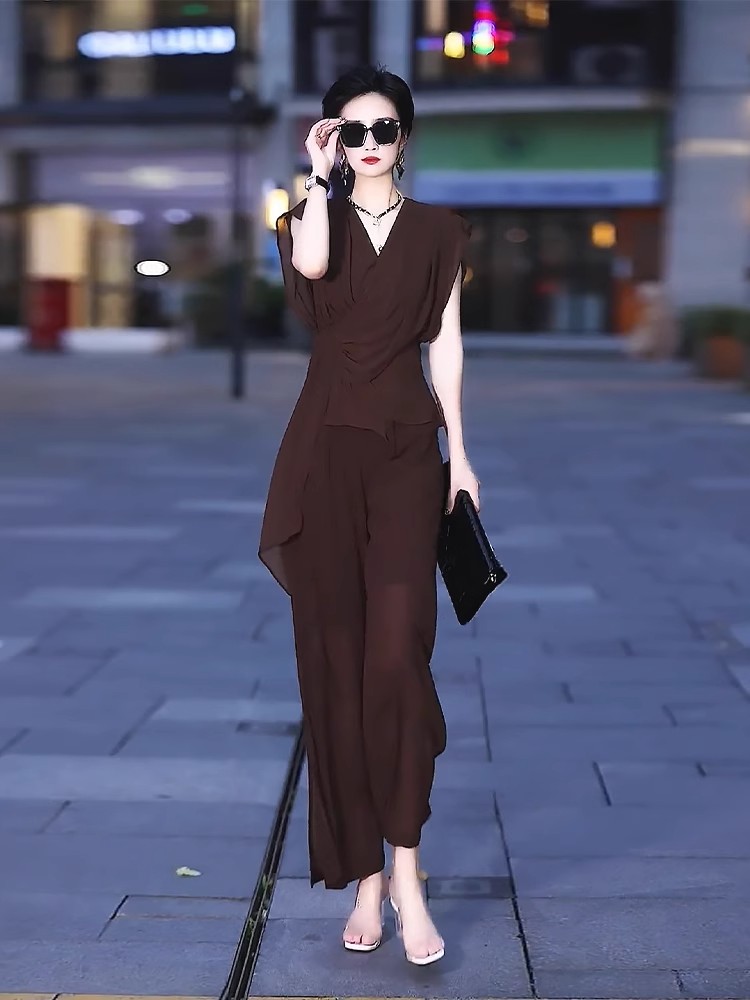 夏季2025新款气场强大干练气质女装小香风阔腿裤套装时髦时尚洋气