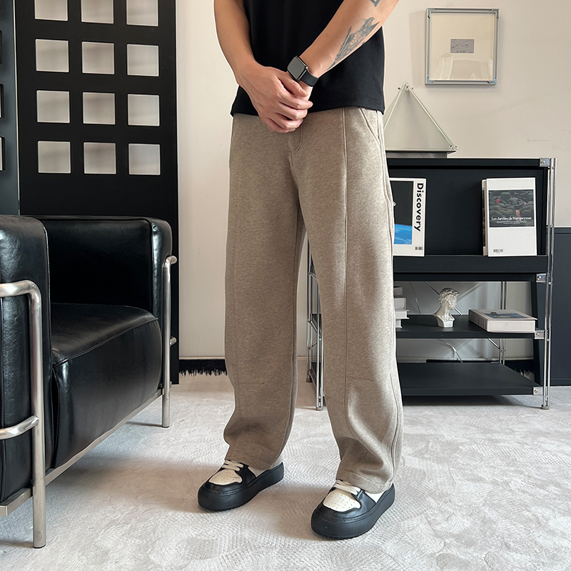 秋冬男士宽松潮流简约百搭直筒阔腿休闲裤男新款韩版拼接弯刀长裤