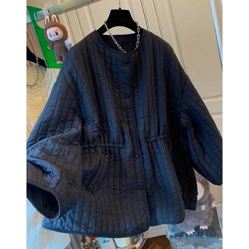 高级感气质绗线圆领夹棉服棉衣宽松休闲大版外套上衣女装新款